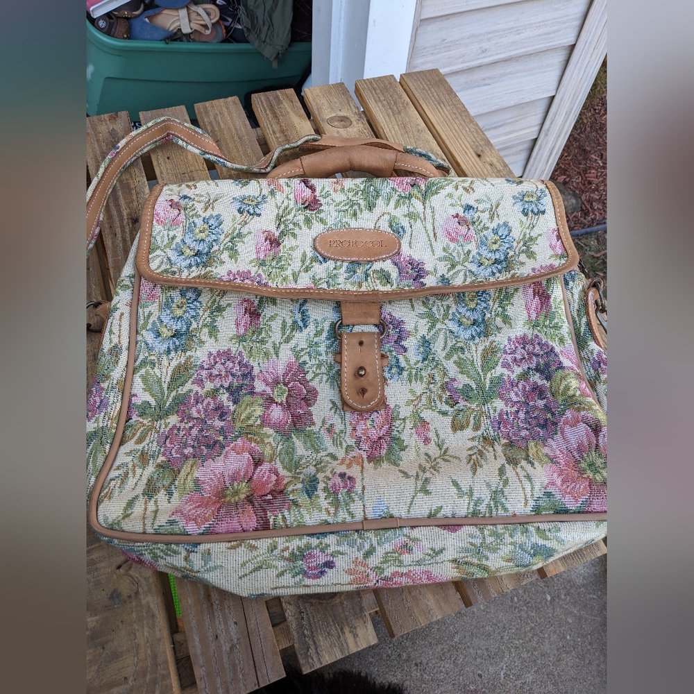 Vintage Protocol Leather Floral Country Cottage Briefcase